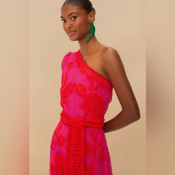 FARM Rio Bicolor Guipure One-Shoulder Maxi Dress Size Medium - Picture 2 of 9